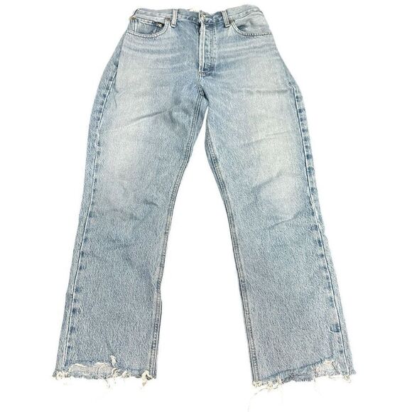 AGOLDE REVOLVE Riley High Rise Straight Crop Jeans Frayed Hem Button Fly Pants D - Picture 1 of 2